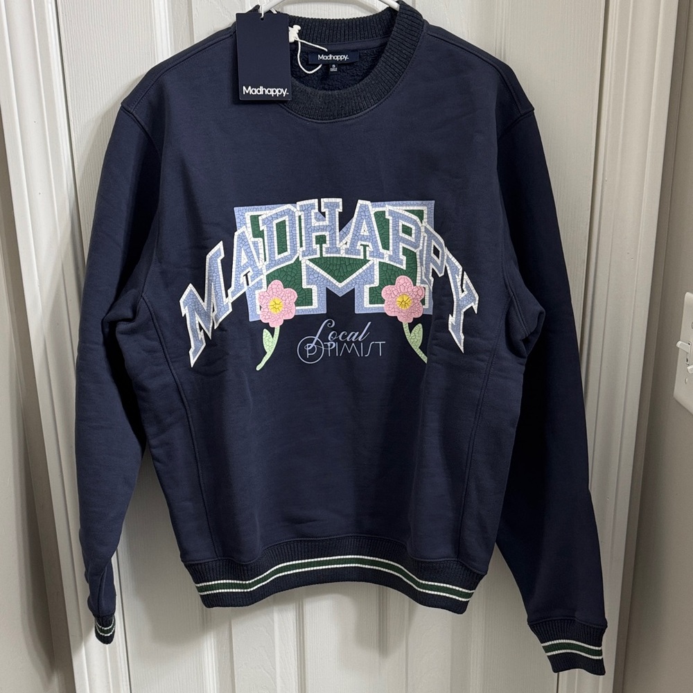 Madhappy Dark Blue Crewneck Sweater with Floral Design